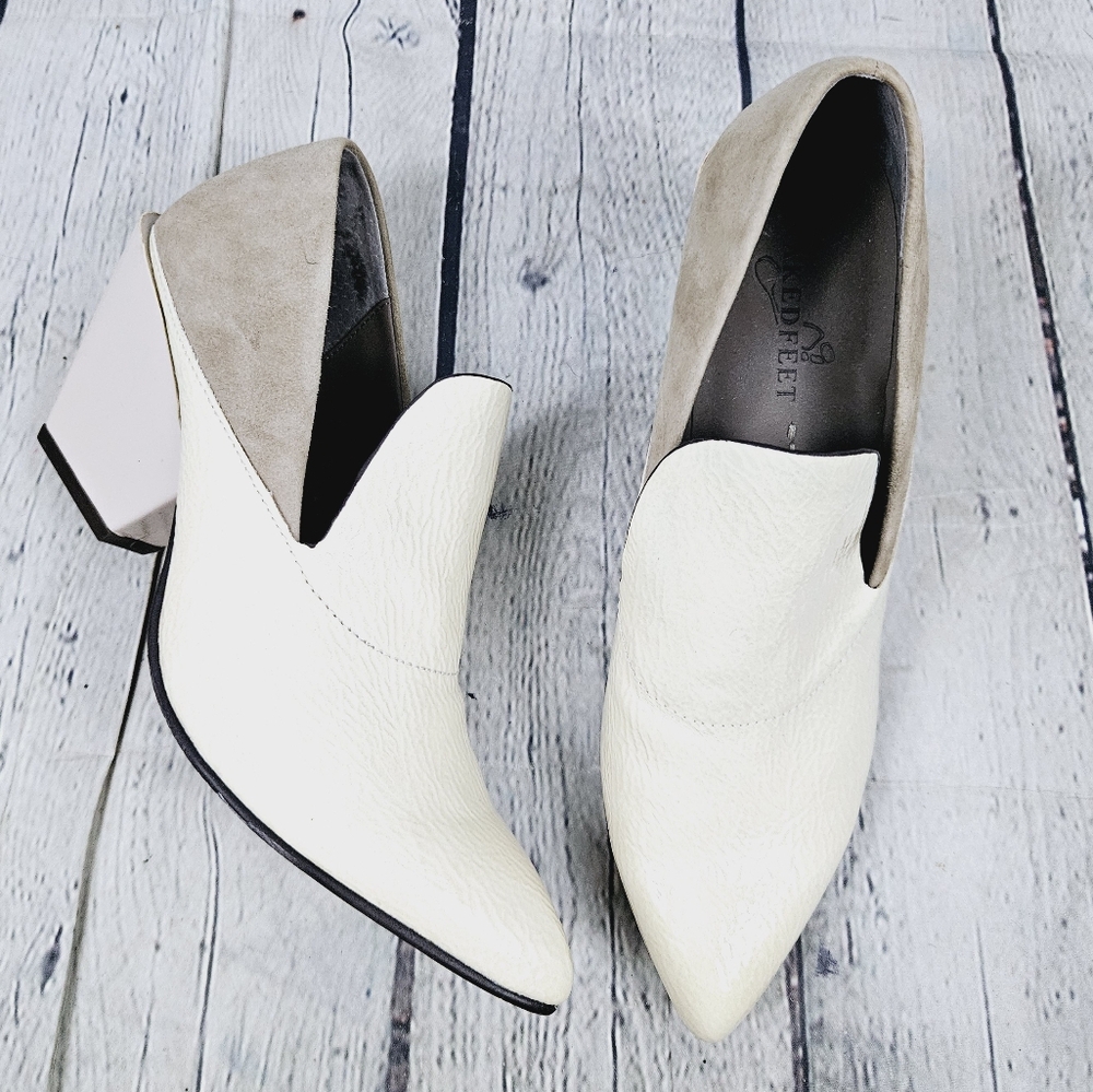 NAKED FEET | Sagitta patent & suede leather pointed toe heeled ankle booties